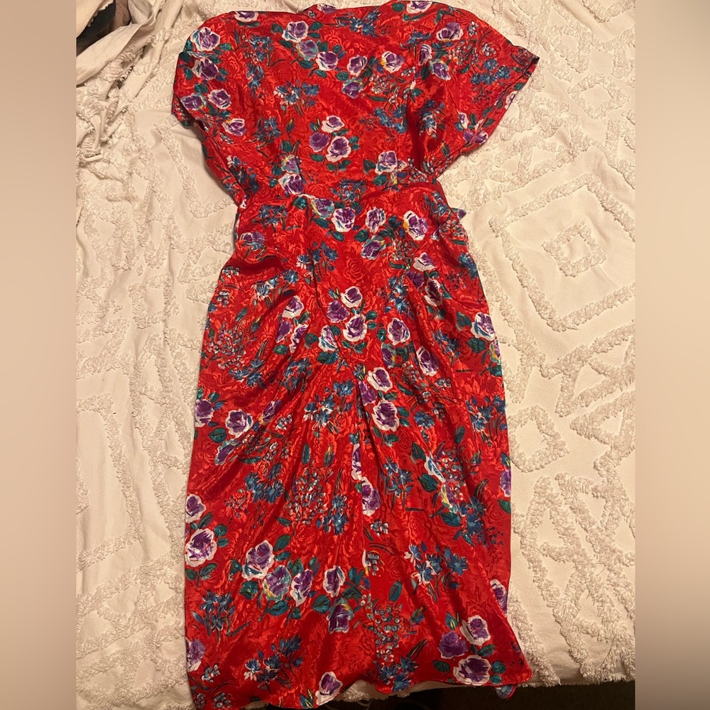 Vintage 80’s Vibrant Red Fitted Dress with Dolman Sleeves